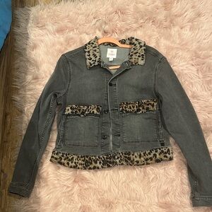LuLaRoe Gray Jean Jacket with Leopard Print Accents